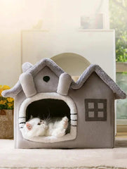 Cozy Half-Closed Dog Bed with Fluffy Foldable Design for Small Pets