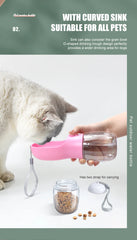 "2-in-1 portable pet water and food dispenser bottle, 300ml, for dogs and cats on the go"