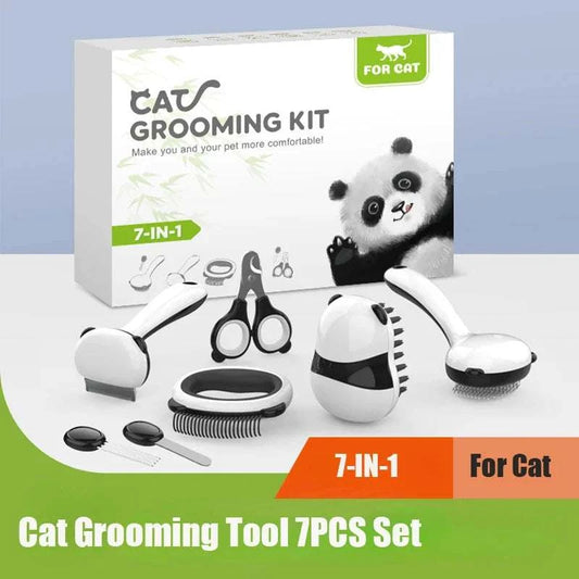 7-in-1 pet grooming hair removal tool, shedding comb for cats and dogs, ergonomic design.