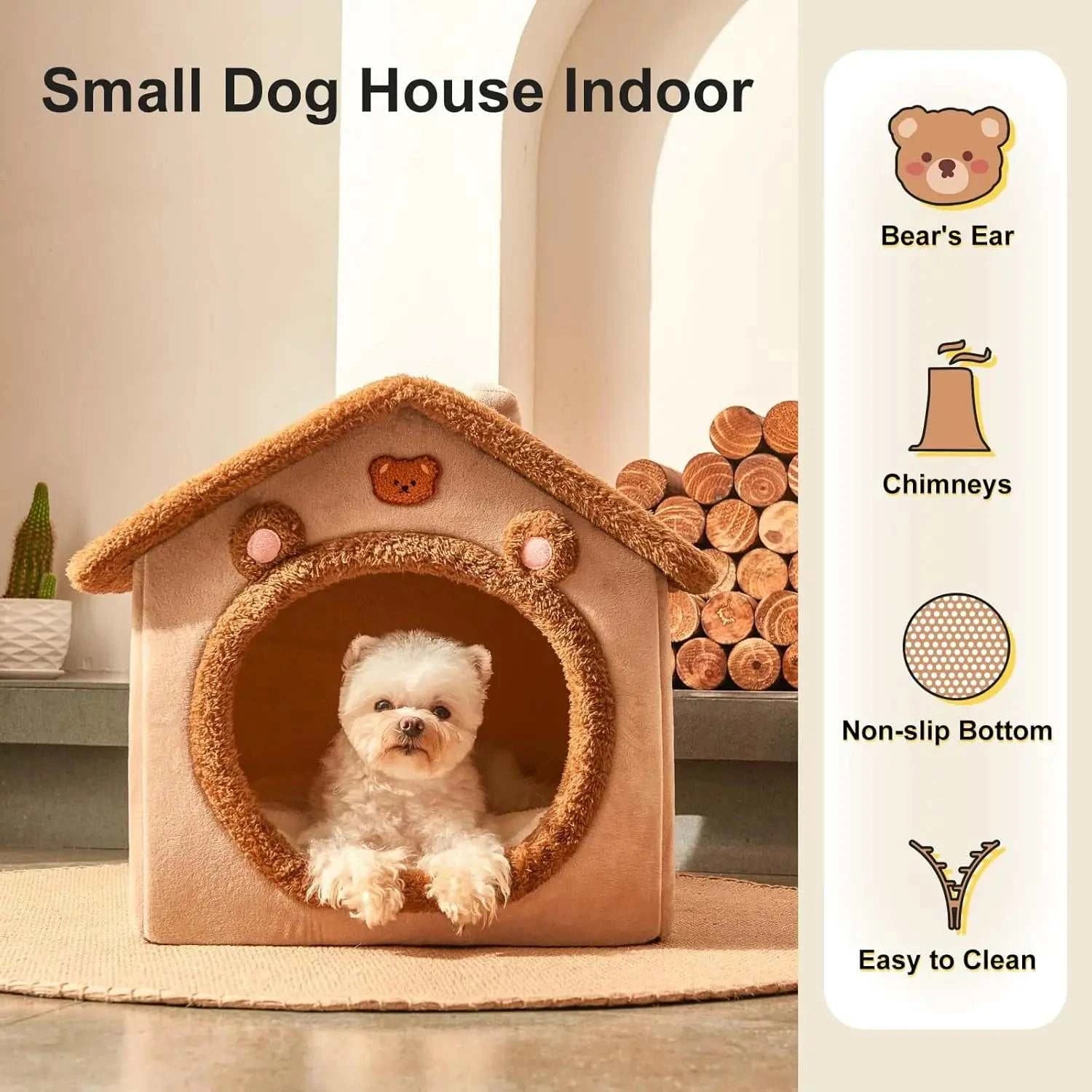 Foldable pet house with removable dog bed, washable cat house, puppy kennel. Cozy and portable, ideal for small dogs and cats.