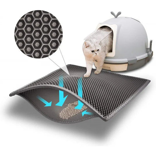 "EVA double layer cat litter mat with honeycomb design for trapping litter"