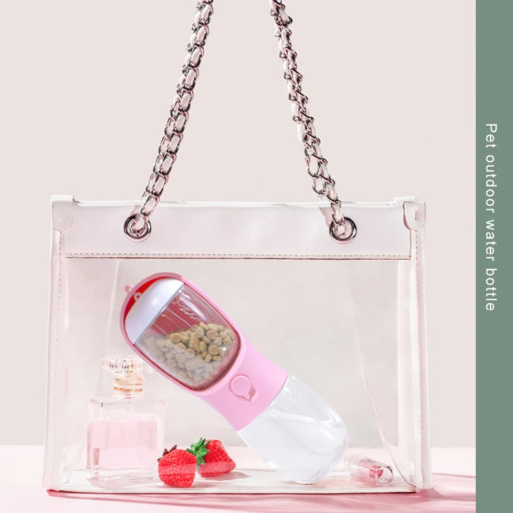 "2-in-1 portable pet water and food dispenser bottle, 300ml, for dogs and cats on the go"