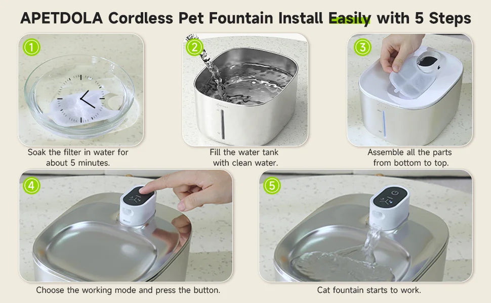 "APETDOLA 4L wireless cat water fountain with auto sensor for fresh automatic dog water bowl pet drinking water"