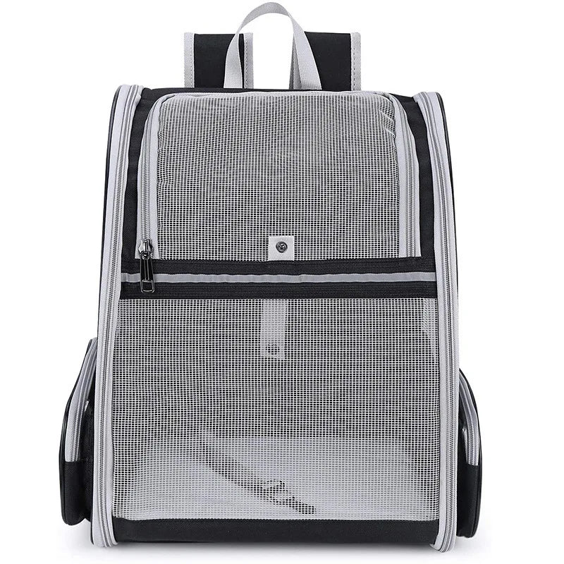 "Breathable canvas cat backpack with mesh panels for airflow and comfort"