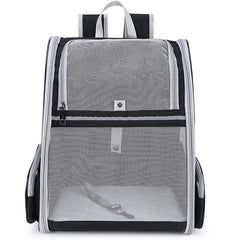 "Breathable canvas cat backpack with mesh panels for airflow and comfort"