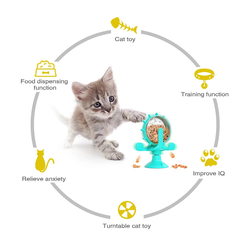 "Interactive treat leaking toy for cats and small dogs, rotatable wheel dispenser"