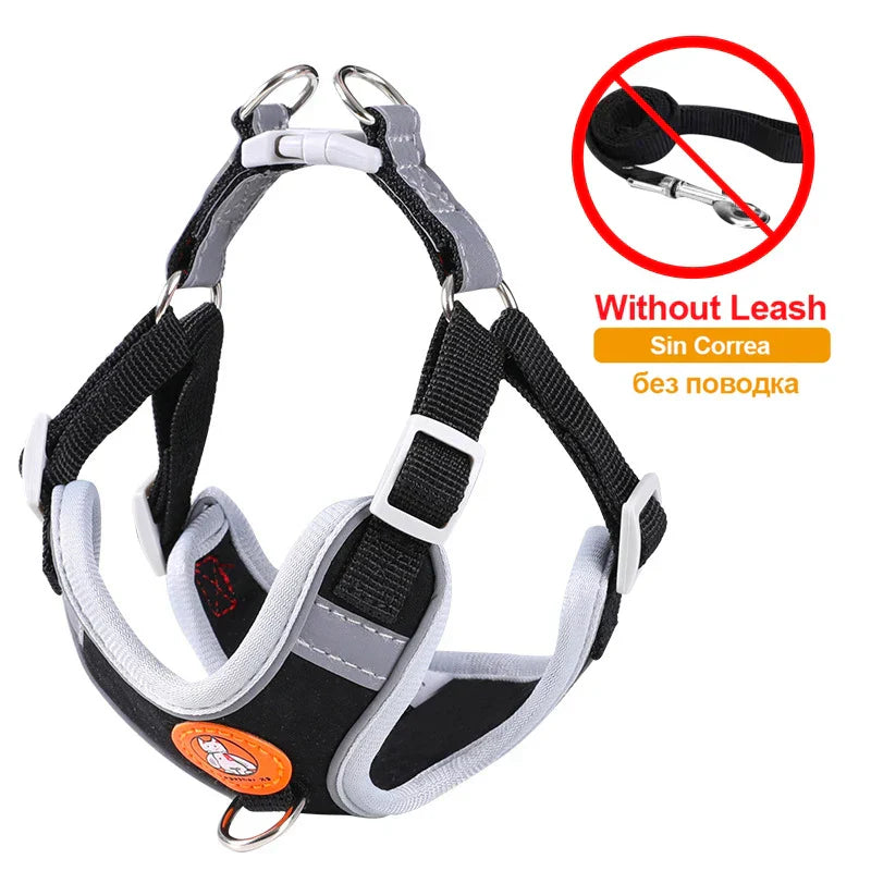 -Pull Reflective Dog Harness & Leash Set - Adjustable & Breathable No-pull reflective dog harness and leash set with adjustable straps and breathable material, ideal for safe, comfortable walks with dogs or cats.