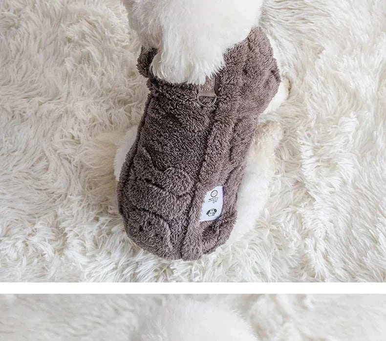 Soft fleece dog sweater for small pets, winter warm pullover, solid pattern.
