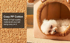 Foldable pet house with removable, washable dog bed and sleeping pet.