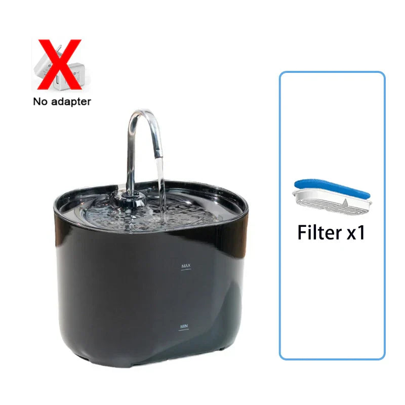 Stainless steel automatic pet water fountain with cycle filters and ultra-silent pump, designed for cats and dogs to ensure fresh drinking water.