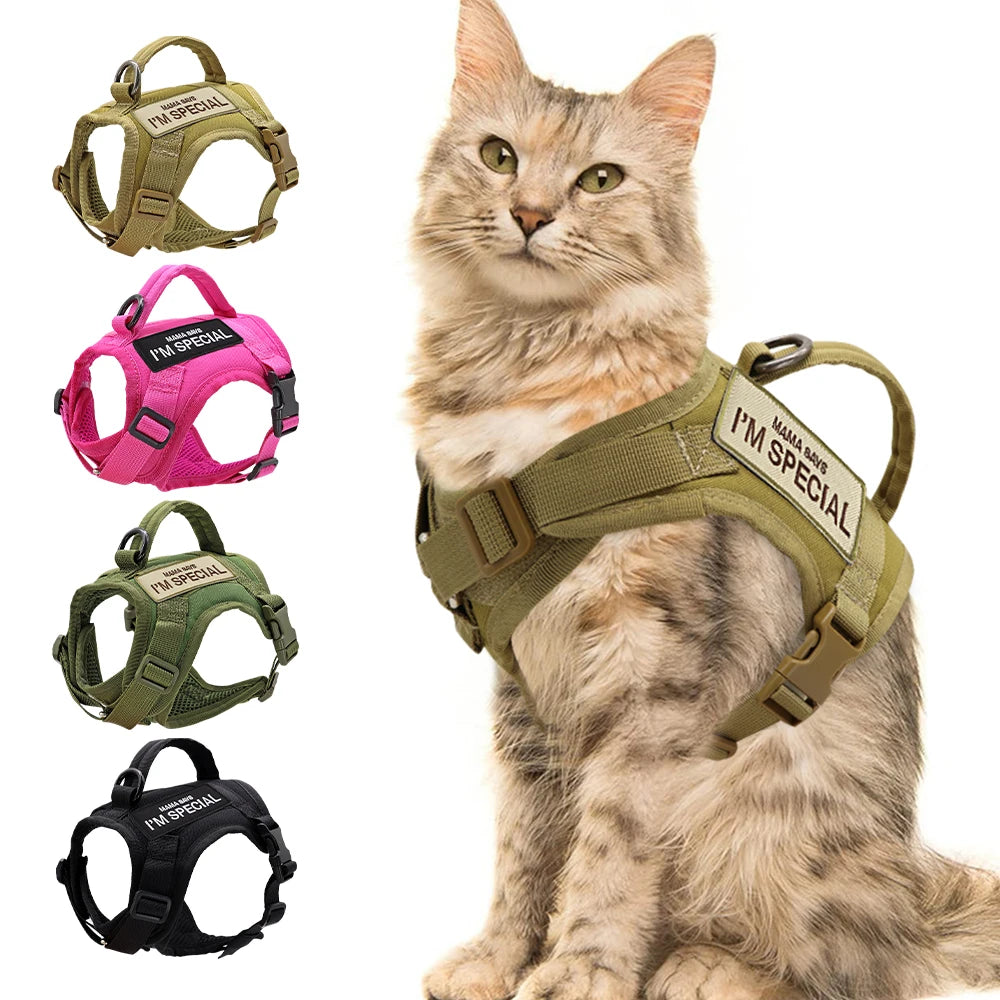 "Nylon tactical cat harness vest with handle for small dogs and cats"