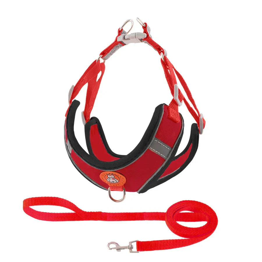 -Pull Reflective Dog Harness & Leash Set - Adjustable & Breathable No-pull reflective dog harness and leash set with adjustable straps and breathable material, ideal for safe, comfortable walks with dogs or cats.