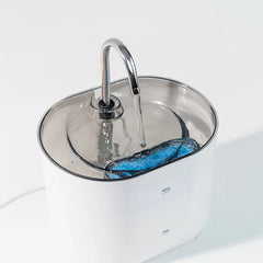 Stainless steel automatic pet water fountain with cycle filters and ultra-silent pump, designed for cats and dogs to ensure fresh drinking water.