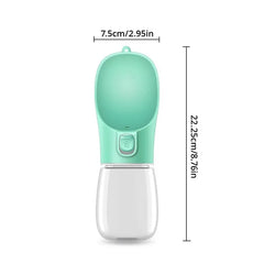 Portable pet travel water bottle with drinking bowl, leak-proof and BPA-free for dogs and cats, ideal for outdoor use.