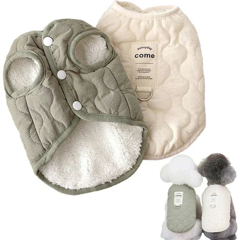Winter pet dog vest jacket for small to medium dogs and cats, featuring warm cotton fabric, suitable for breeds like Yorkie, Chihuahua, Maltese, and Bulldog.