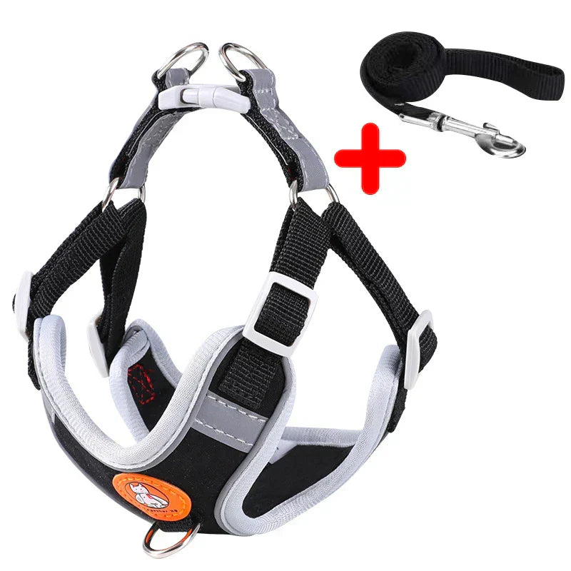 -Pull Reflective Dog Harness & Leash Set - Adjustable & Breathable No-pull reflective dog harness and leash set with adjustable straps and breathable material, ideal for safe, comfortable walks with dogs or cats.