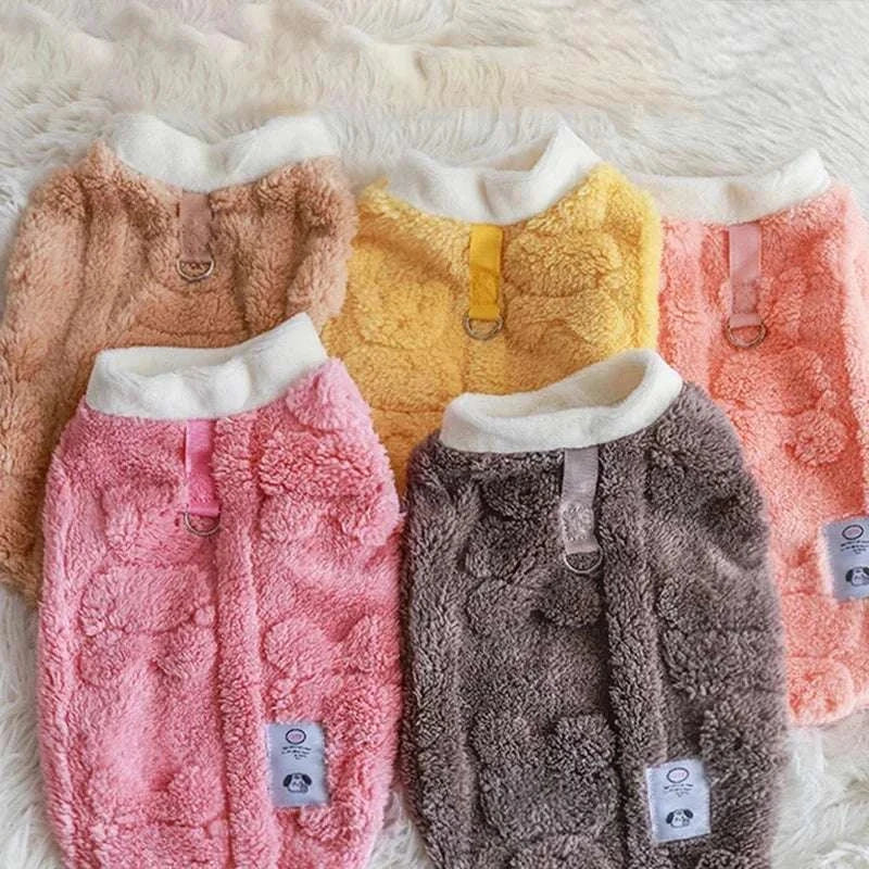 Soft fleece winter pet clothes for small dogs and kittens, available in various colors, made of wool.