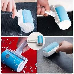 Washable sticky roller for pet hair removal on various surfaces.