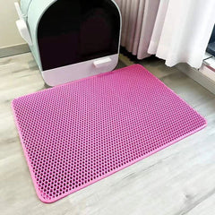 Cat waterproof litter trapping mat with double layer, non-slip backing, and washable design.
