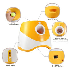 "Automatic dog tennis ball launcher for interactive play"