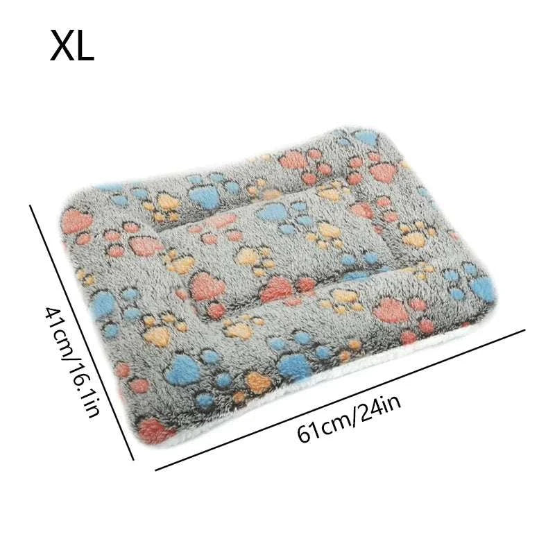 XL Flannel Thickened Dog Bed Mat with colorful paw prints, 61cm x 41cm, soft and warm pet sleeping mat for winter.