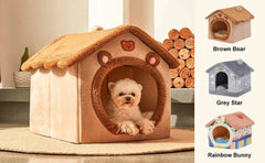 Foldable pet house with removable dog bed and washable design, ideal for small dogs and cats.