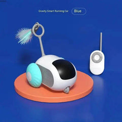 Wireless remote control electric cat toy with gravity sports car design and interactive teaser stick.