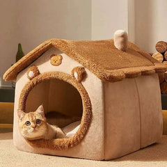 Foldable pet house with removable washable dog bed, cozy kennel for cats and small dogs.