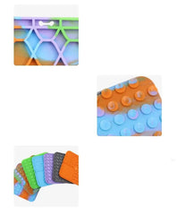 Colorful silicone pet lick mats with textured surfaces for slow feeding and bath distractions.