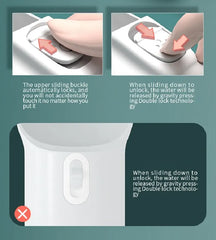 Portable pet travel water bottle with lock mechanism and easy-pour design.