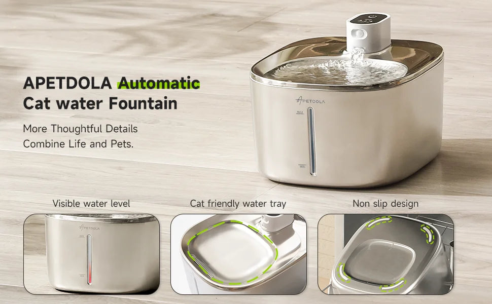 "APETDOLA 4L wireless cat water fountain with auto sensor for fresh automatic dog water bowl pet drinking water"