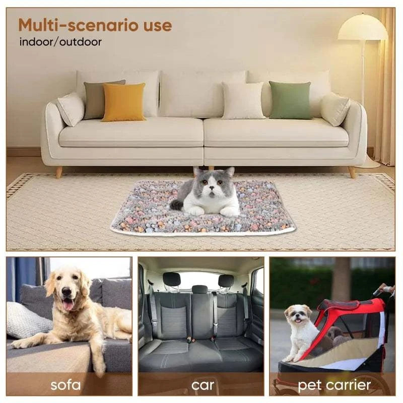 Flannel thickened dog bed mat for winter warmth, versatile for sofas, cars, or pet carriers.