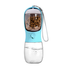 "2-in-1 portable pet water and food dispenser bottle, 300ml, for dogs and cats on the go"