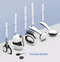 7-in-1 pet grooming tool set for cats and dogs with shedding comb, slicker brush, and more.