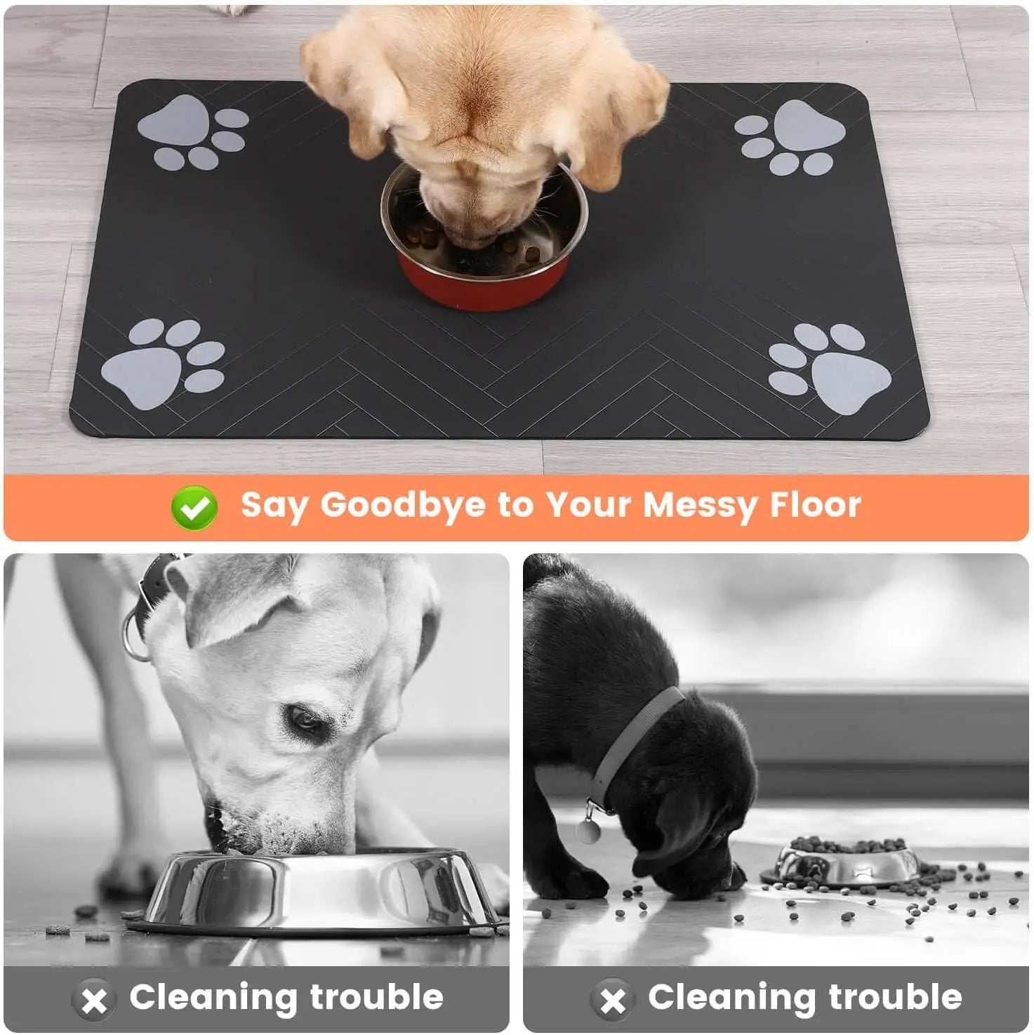 protect Absorbent pet feeding mat with waterproof rubber backing, designed for food and water bowls for dogs and cats, featuring a quick-dry surface.