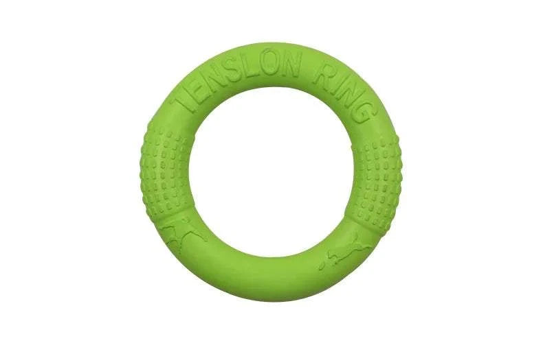 Anti-Bite Pet Flying Disk Training Ring Puller, green interactive dog toy for aggressive chewers.