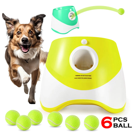 "Automatic dog tennis ball launcher for interactive play"