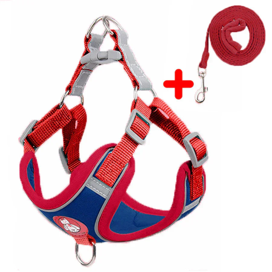 -Pull Reflective Dog Harness & Leash Set - Adjustable & Breathable No-pull reflective dog harness and leash set with adjustable straps and breathable material, ideal for safe, comfortable walks with dogs or cats.