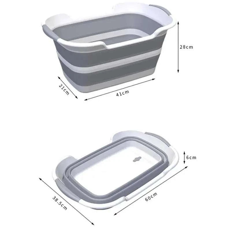 Folding pet bath tub with drainage hole, portable and lightweight for dog grooming.
