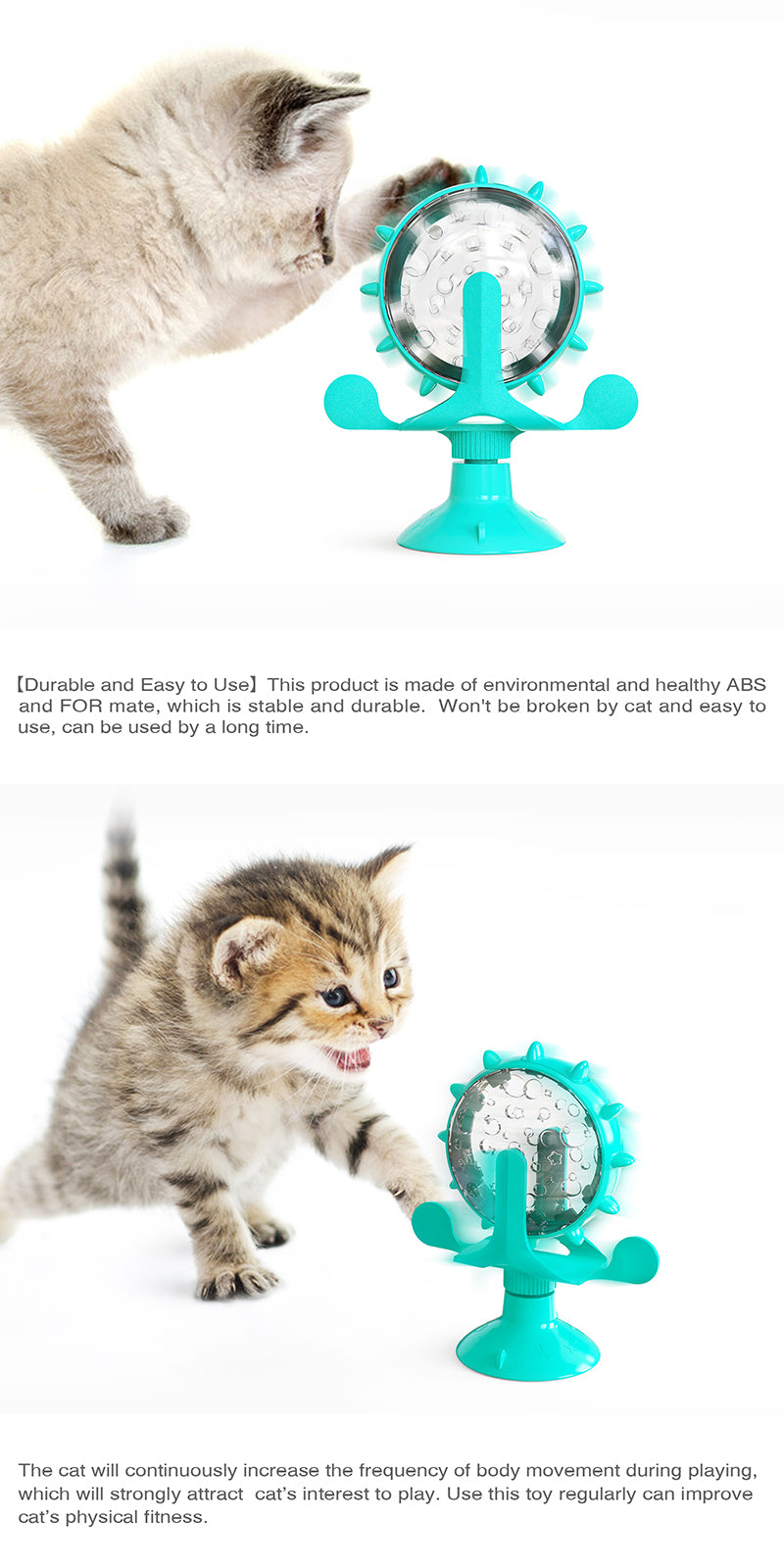 "Interactive treat leaking toy for cats and small dogs, rotatable wheel dispenser"