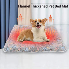 Flannel thickened pet mat with dog, soft and warm bed blanket for winter.