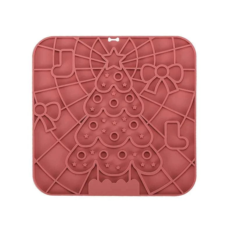 Silicone pet lick mat for dogs with tree design, slow feeder and bath distraction tool.