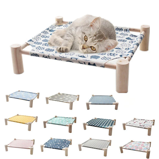 removable, washable, Durable pet hammock bed for cats and dogs, featuring a removable washable cover and solid wood frame for year-round comfort.