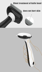 "7-in-1 pet grooming tool for cats and dogs, combining shedding control and hair removal features"