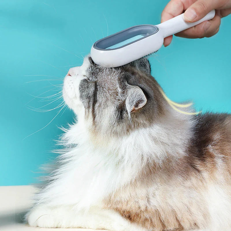 "Double-sided pet hair removal brush for cats and dogs with grooming wipes"