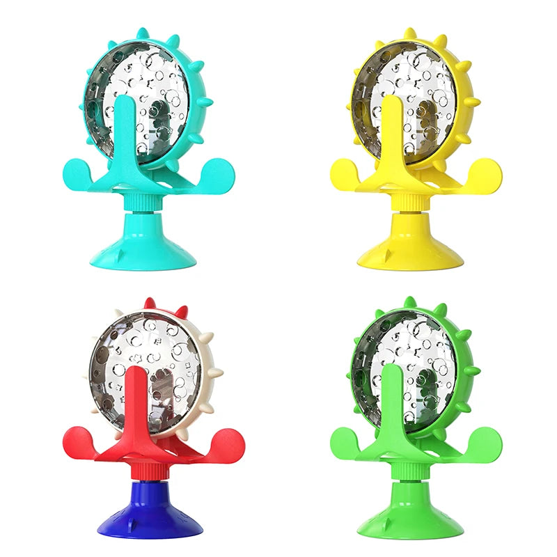 "Interactive treat leaking toy for cats and small dogs, rotatable wheel dispenser"