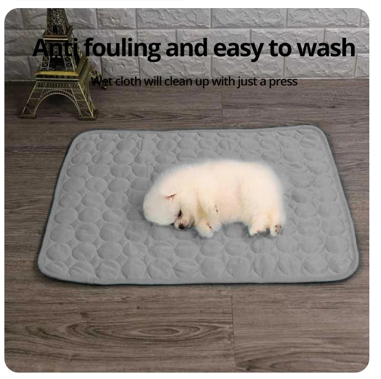 "Grey ice silk cooling pad for small pets, ideal for summer comfort"