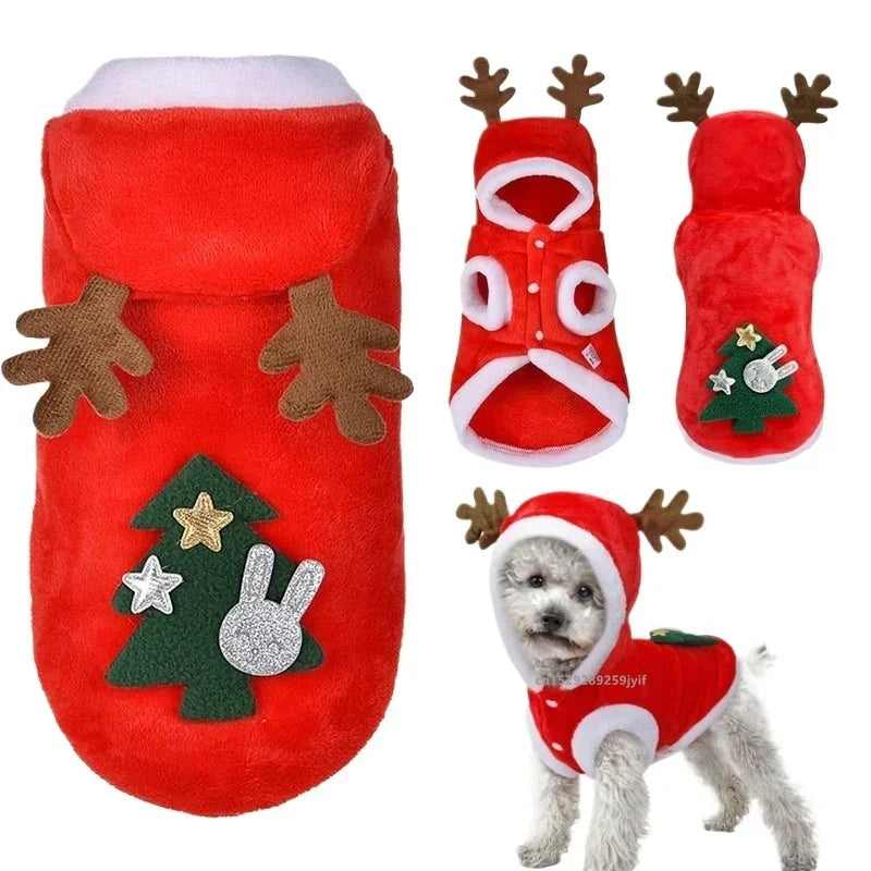"Christmas pet coat hoodie for small dogs and cats, winter outfit for Chihuahuas and Yorkies"
