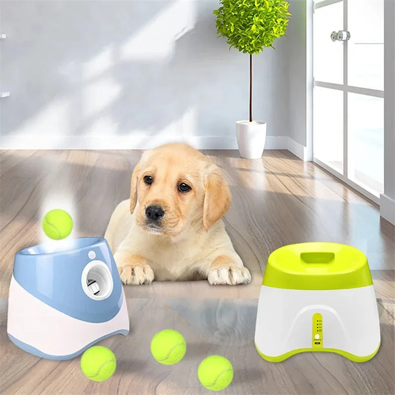 "Automatic dog tennis ball launcher for interactive play"