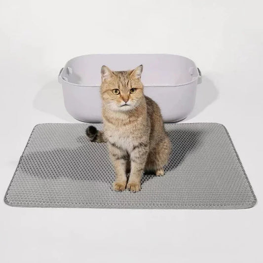 "Double layer waterproof cat litter mat with non-slip base and washable surface"